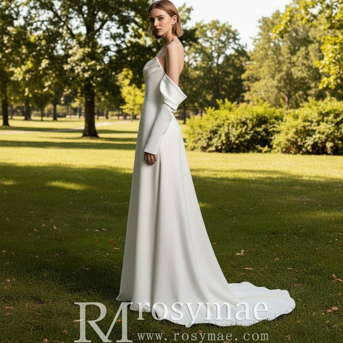 Strapless Bateau Neckline A-line Satin Wedding Dress - Rosymae