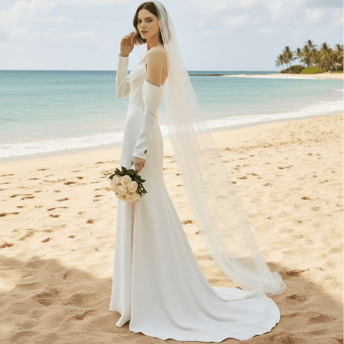 Strapless Bateau Neckline A-line Satin Wedding Dress - Rosymae