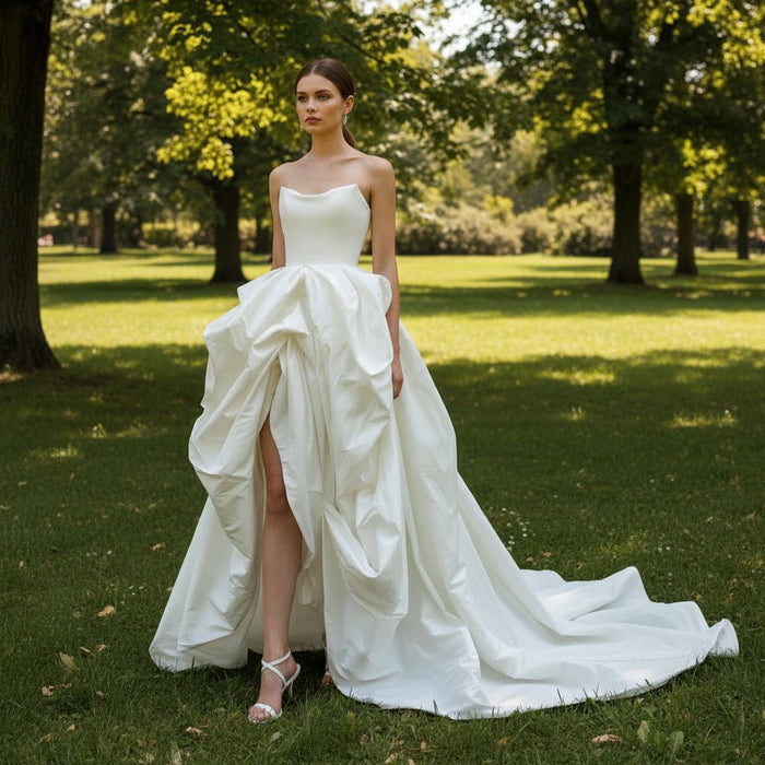 Strapless Beach High Low Wedding Dress with Low Back - Rosymae