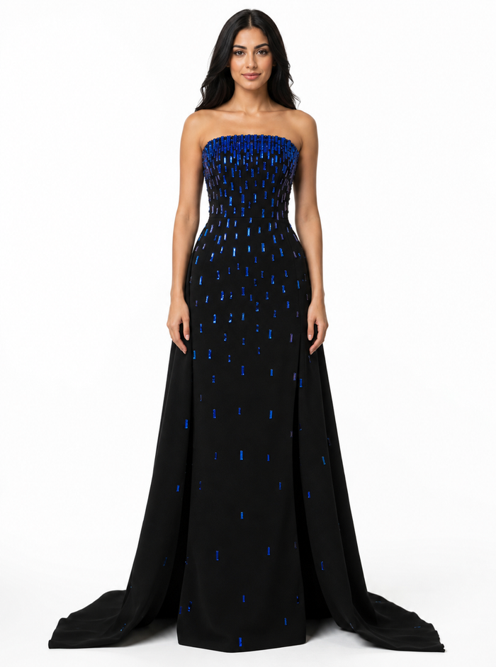 Strapless Crystal Train Evening Gown - Stella
