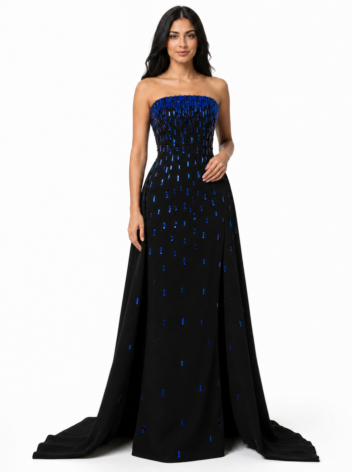 Strapless Crystal Train Evening Gown - Stella