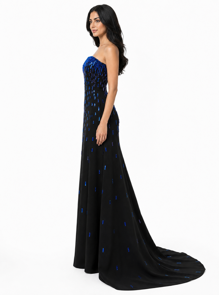 Strapless Crystal Train Evening Gown - Stella