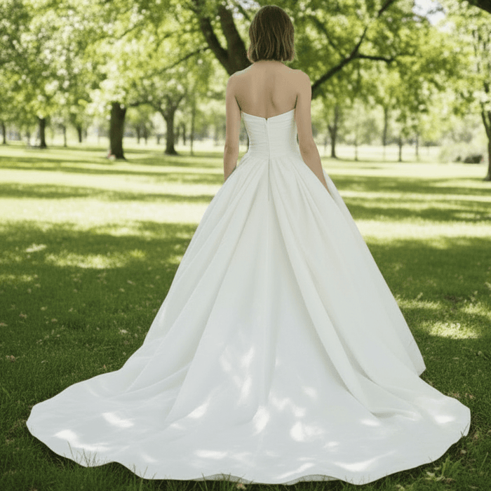 Strapless Hi-Lo Taffeta Bridal Wedding Dresses with Long Train - Rosymae