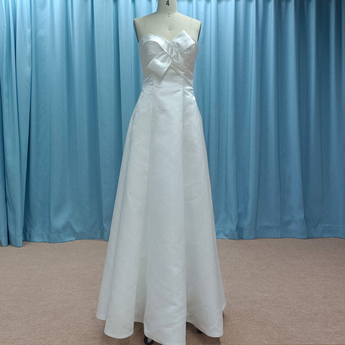Strapless Satin A-line Tea Length Wedding Dress with Ruched Bodice - Rosymae