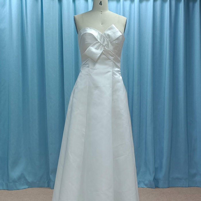 Strapless Satin A-line Tea Length Wedding Dress with Ruched Bodice - Rosymae