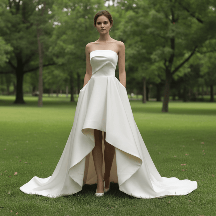 Strapless Satin High Low Beach Bridal Gown Wedding Dress - Rosymae
