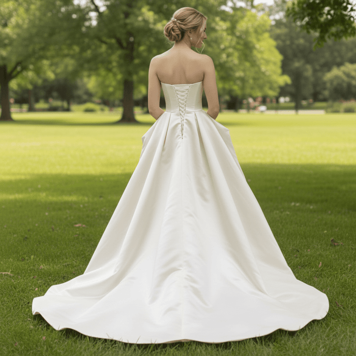 Strapless Satin High Low Beach Bridal Gown Wedding Dress - Rosymae