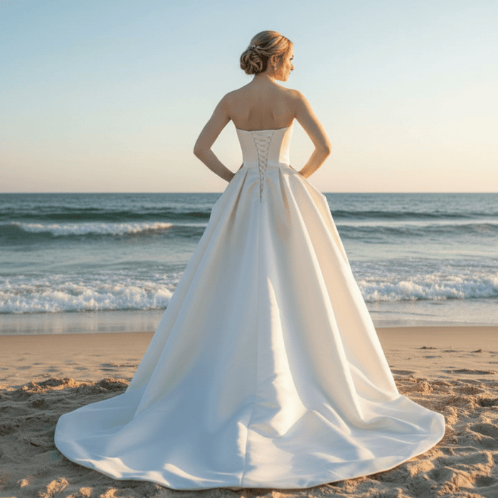 Strapless Satin High Low Beach Bridal Gown Wedding Dress - Rosymae