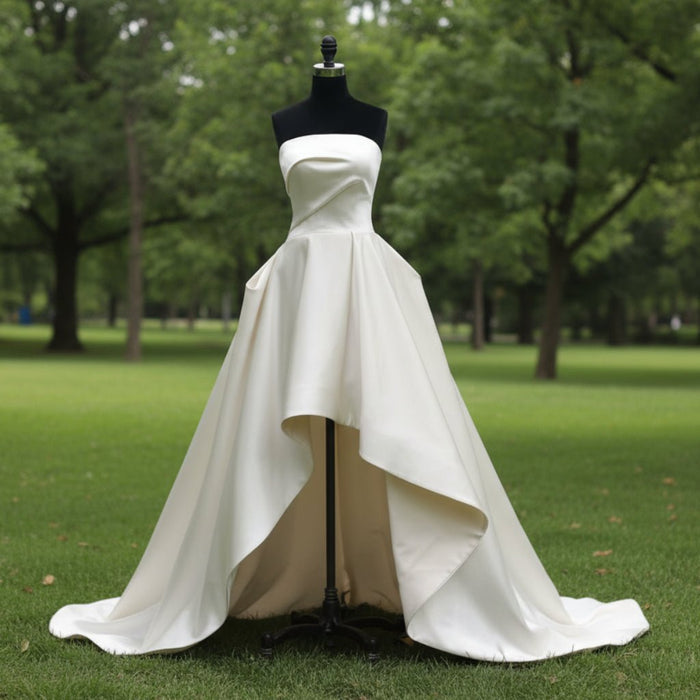 Strapless Satin High Low Beach Bridal Gown Wedding Dress - Rosymae