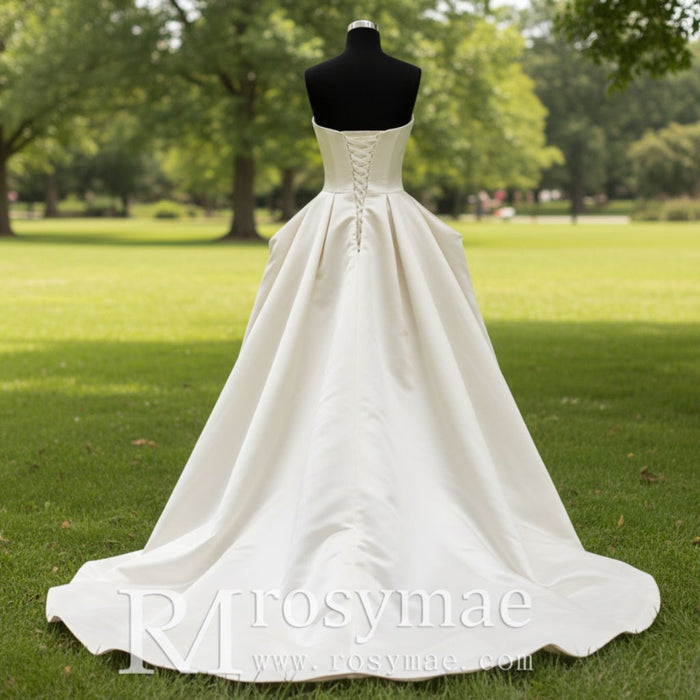 Strapless Satin High Low Beach Bridal Gown Wedding Dress - Rosymae