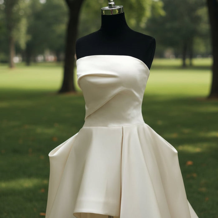 Strapless Satin High Low Beach Bridal Gown Wedding Dress - Rosymae