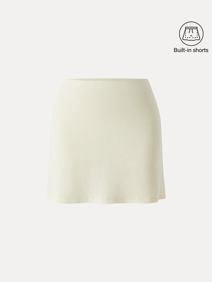 OGLmove Stretch Cotton Pointelle A-line Mini Skirt with Built-in Shorts