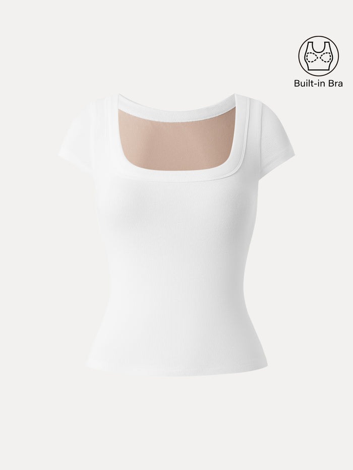 OGLmove Stretch Cotton Square Neck Cap Sleeve Bra Top