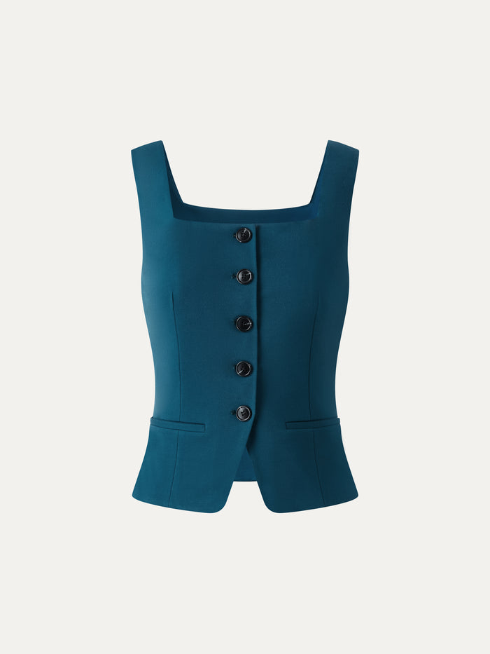 OGLmove Stretch Ponte Square Neck Cropped Waistcoat with Pockets