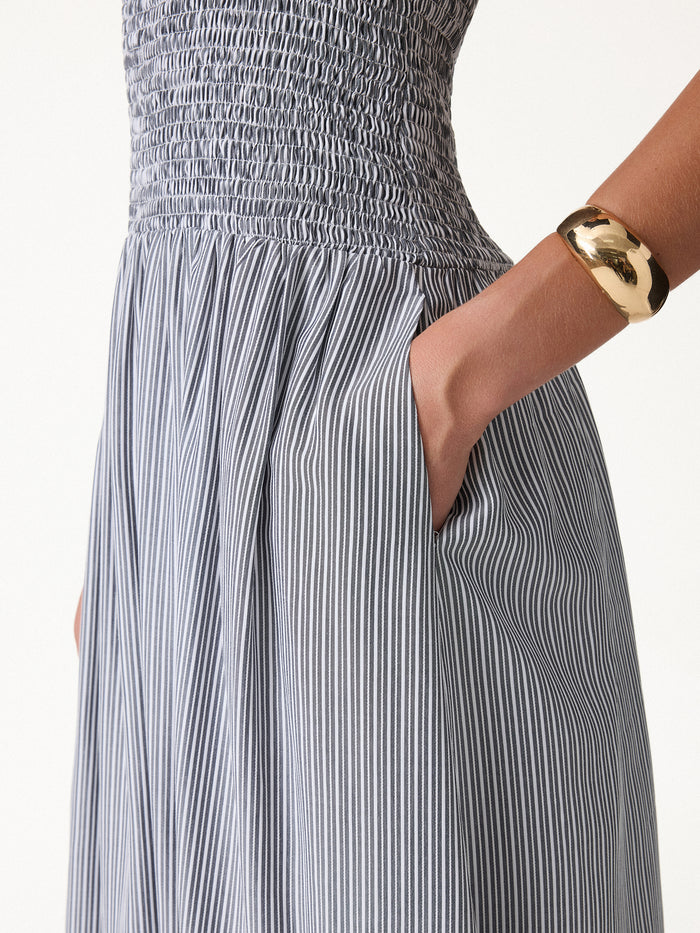 OGLmove Striped Poplin Square Neck Smocked Midi Bra Dress