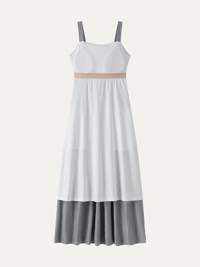 OGLmove Striped Poplin Square Neck Smocked Midi Bra Dress