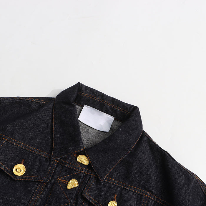 structured denim jacket with gold button detailing – AURELIA