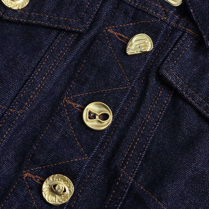 structured denim jacket with gold button detailing – AURELIA