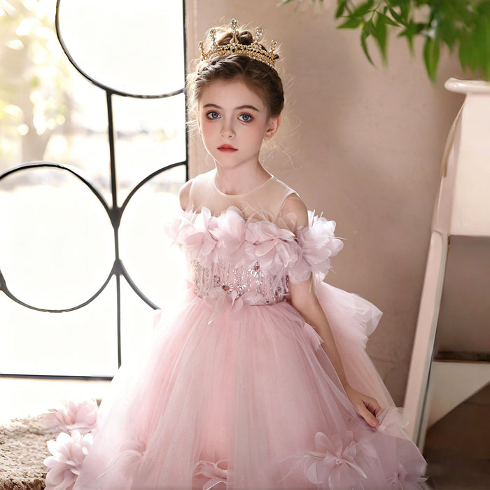 Stunning 3D Floral Flower Girl Dress for Girls Tulle Party Dress J516