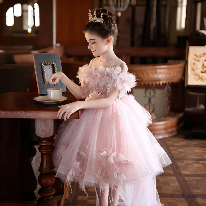 Stunning 3D Floral Flower Girl Dress for Girls Tulle Party Dress J516