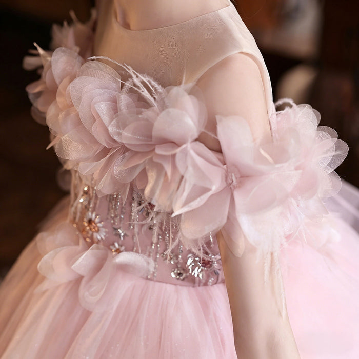 Stunning 3D Floral Flower Girl Dress for Girls Tulle Party Dress J516