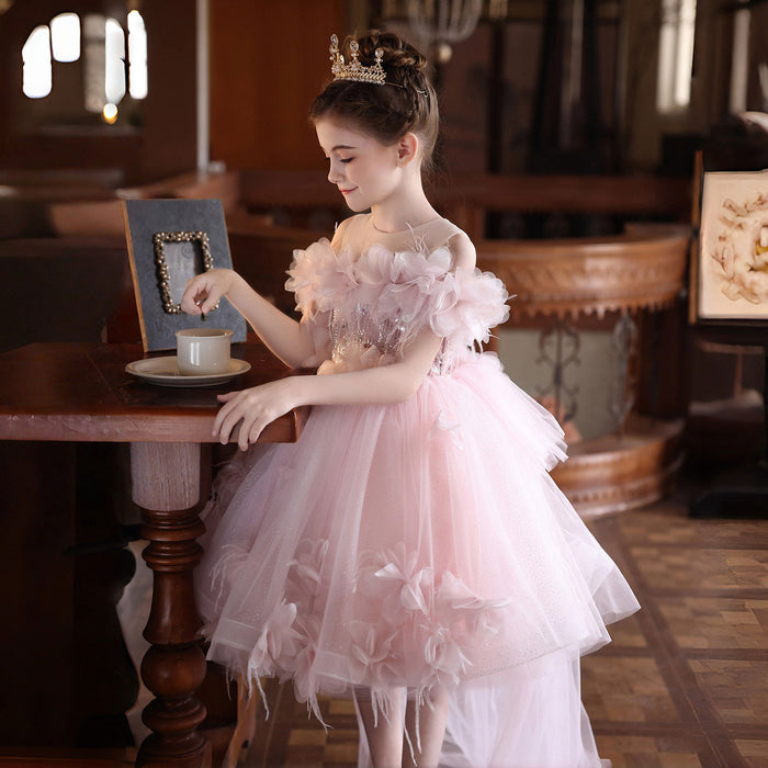 Stunning 3D Floral Flower Girl Dress for Girls Tulle Party Dress J516