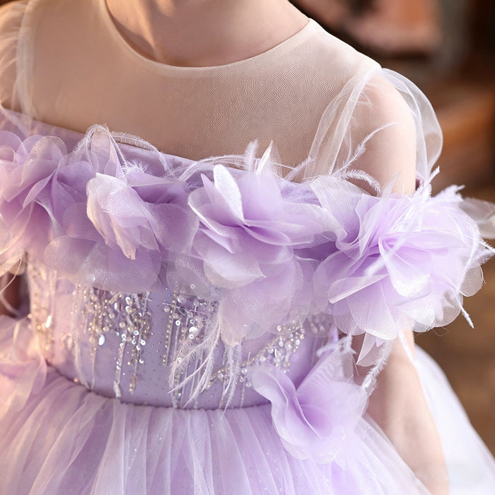 Stunning 3D Floral Flower Girl Dress for Girls Tulle Party Dress J516