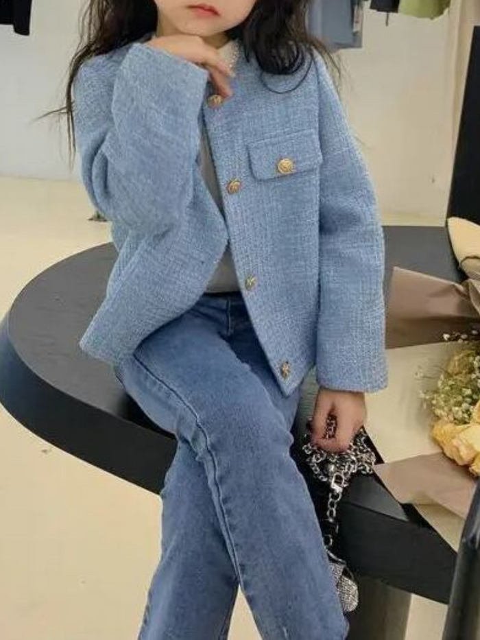 Stylish Girls' Button-Front Tweed Jacket Mia Belle Girls