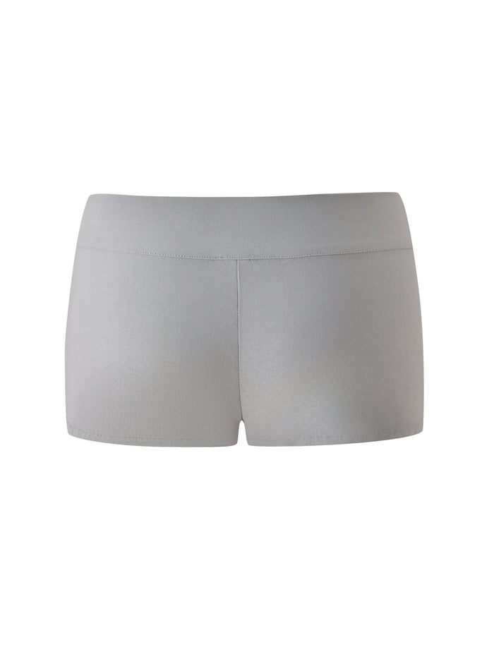 The SUKI SHORT - GREY by TIGERMIST is showcased on a white background, featuring a back view that highlights its smooth waistband and tailored silhouette for a flattering, fitted look.