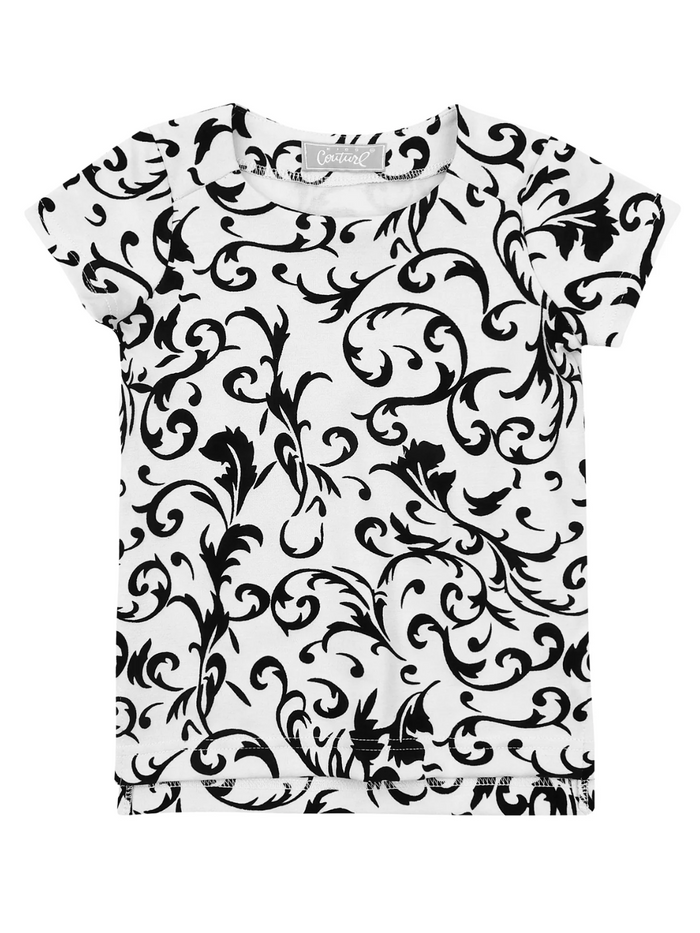 Kids Couture x Mia Belle Girls White Black Velvet Brocade Top