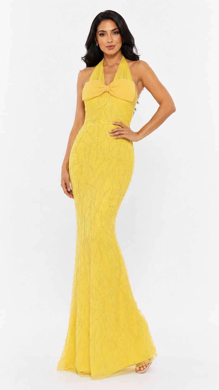 Sunlit Beaded Halter Gown - Radiance