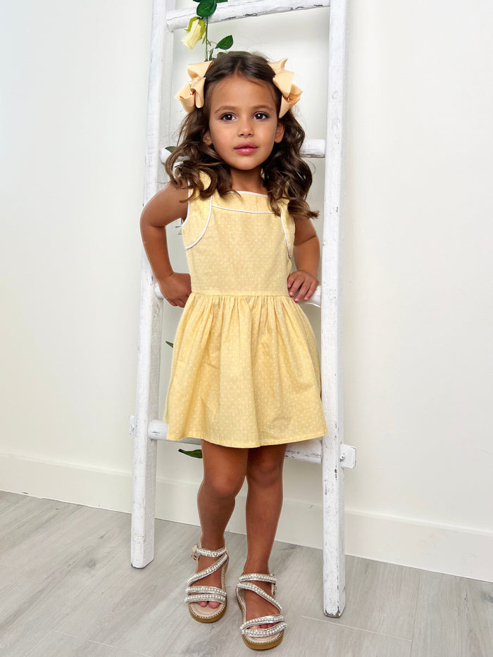 Sunny Yellow Polka Dot Mini Dress by Kids Couture Mia Belle Girls