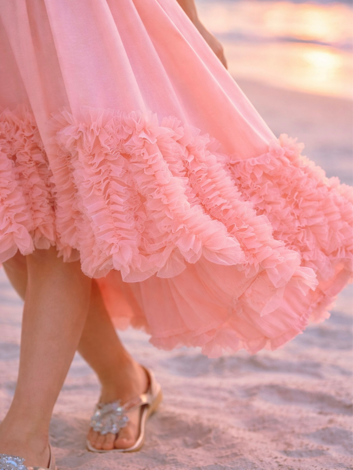 Kids special occasion dress coral with statement ruffle bottom