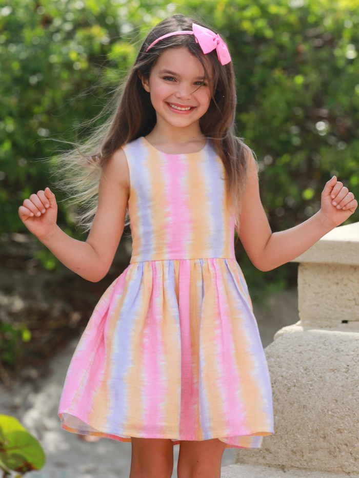 girls vacation dress pastel colors with open back twirl style