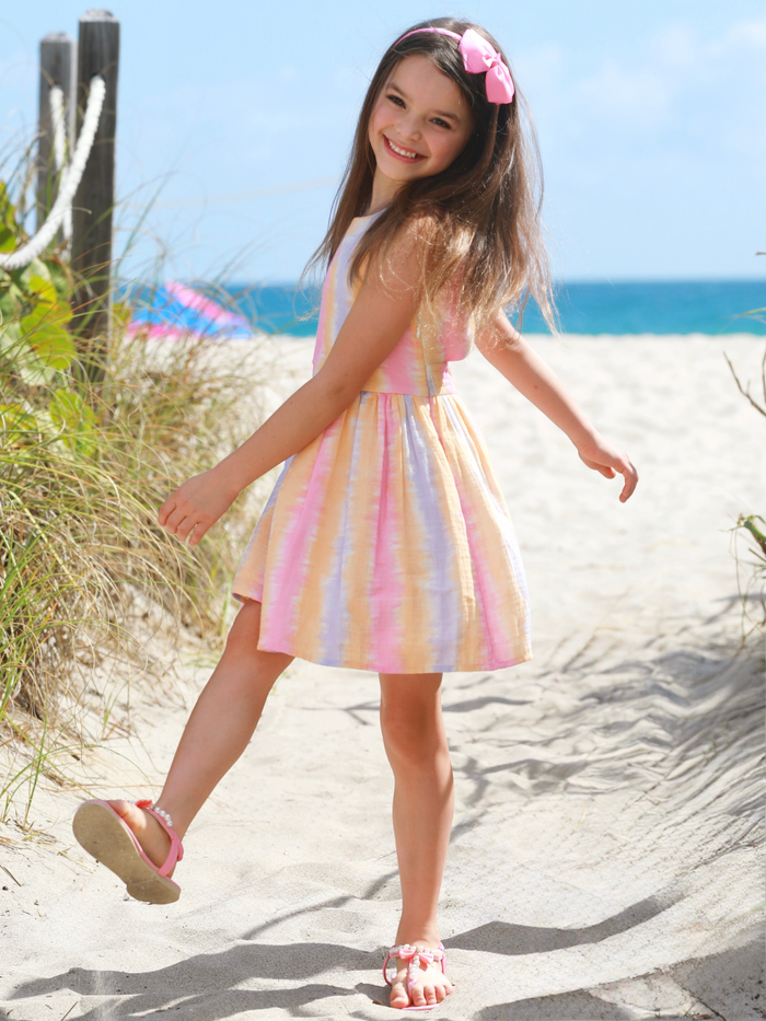 stylish girls summer dress pastel stripe sleeveless outfit