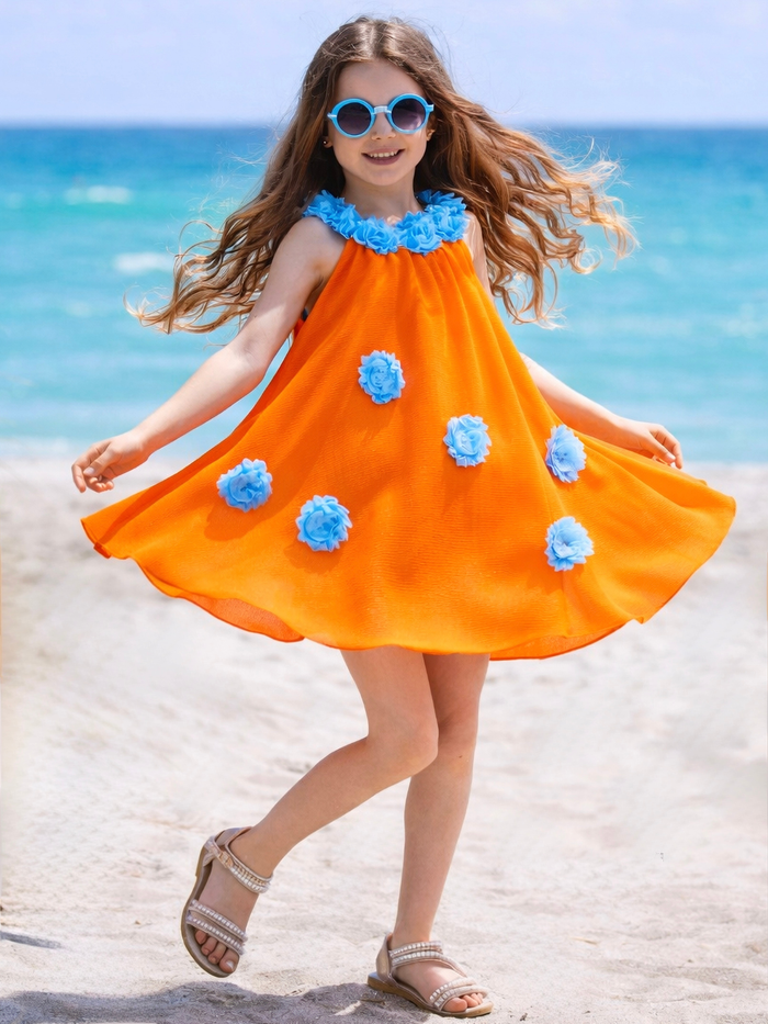 Sunset Pop Orange Floral Halter Dress Mia Belle Girls