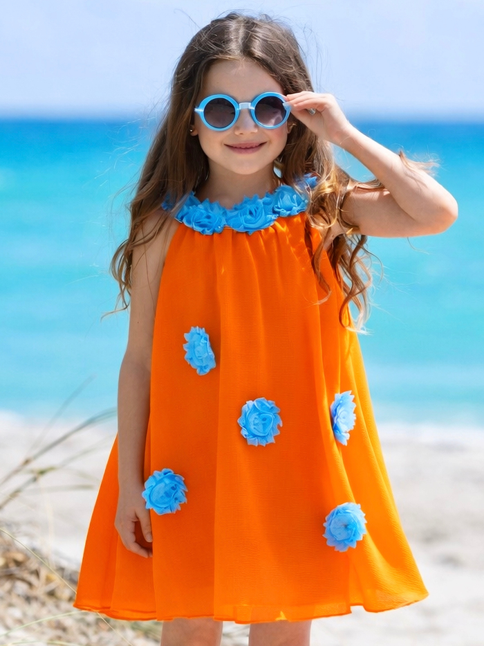 Sunset Pop Orange Floral Halter Dress Mia Belle Girls