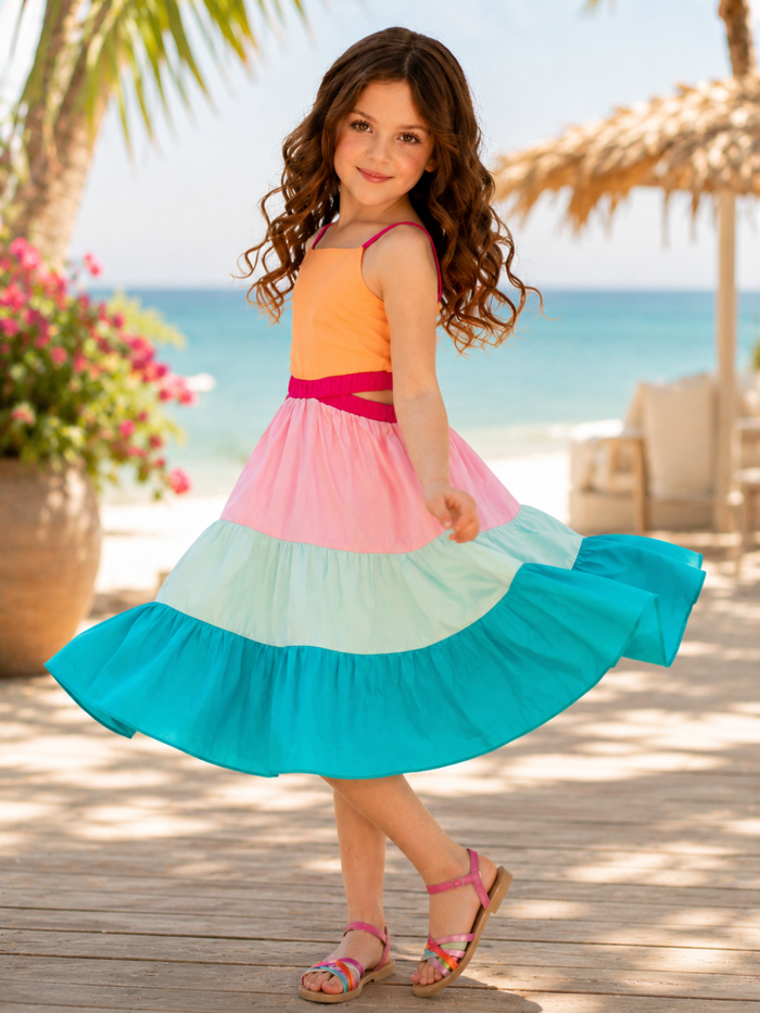 Sunset Sorbet Tiered Colorblock Dress Mia Belle Girls