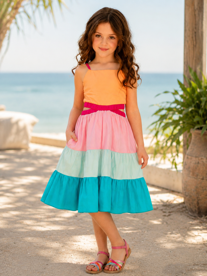 Sunset Sorbet Tiered Colorblock Dress Mia Belle Girls