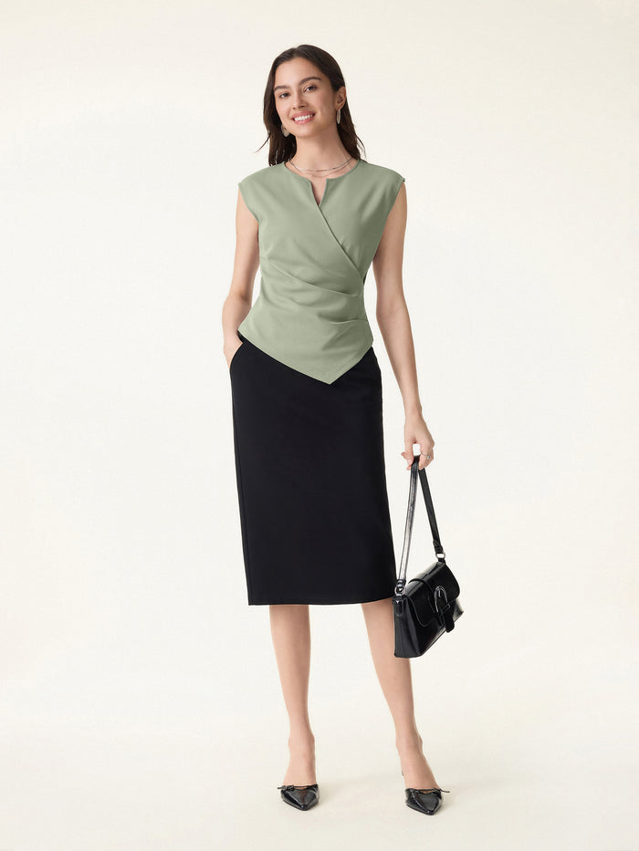 OGLmove Surplice Wide Shoulder Tucked Angled Tank Top