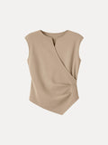 OGLmove Surplice Wide Shoulder Tucked Angled Tank Top Khaki Brown XS