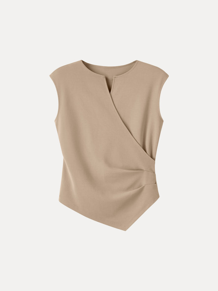 OGLmove Surplice Wide Shoulder Tucked Angled Tank Top Khaki Brown XS