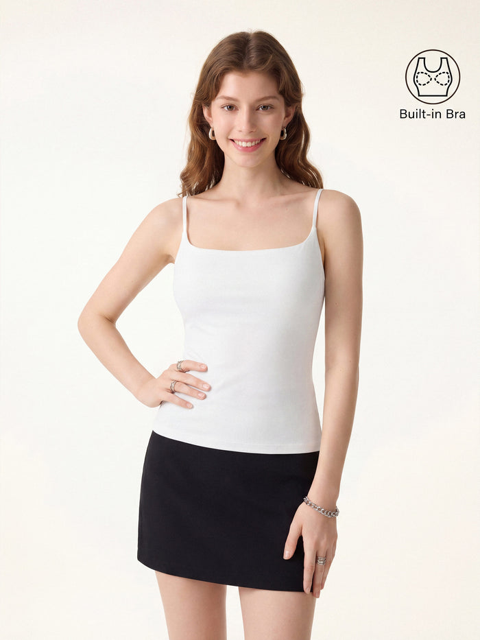 OGLmove Sweat-Wicking Square Neck Stretchy Spaghetti Bra Tank White XS