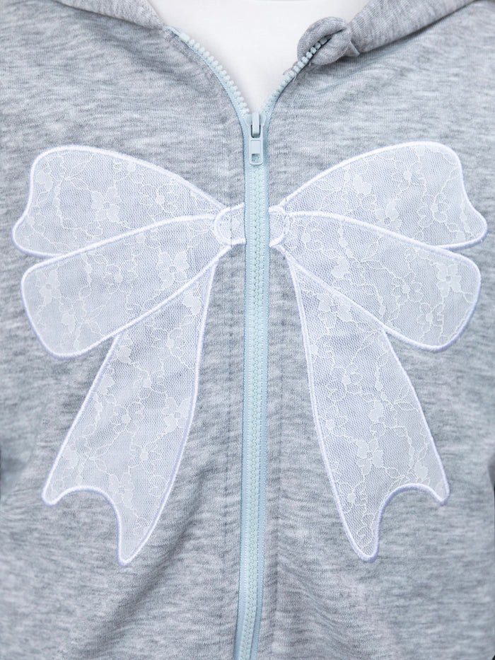 Stylish girls matching lounge set with oversized bow applique
