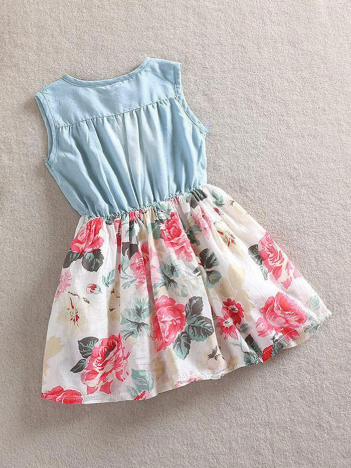 Mia Belle Girls Chambray Bodice Floral Dress | Resort Wear