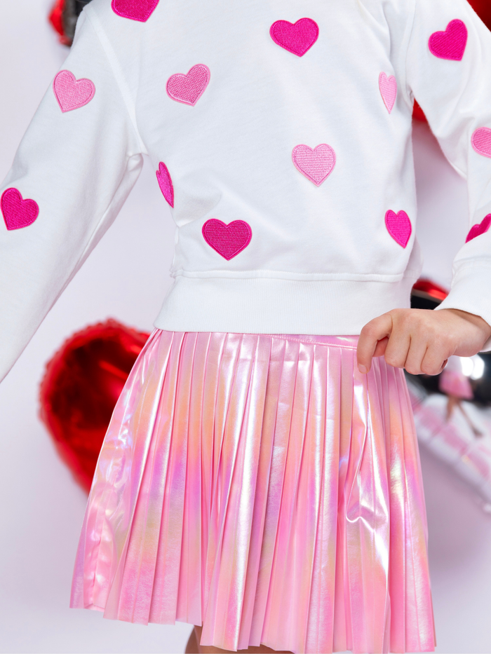 Sweet Heart Embroidered Top & Metallic Skirt Valentine’s Day Outfit