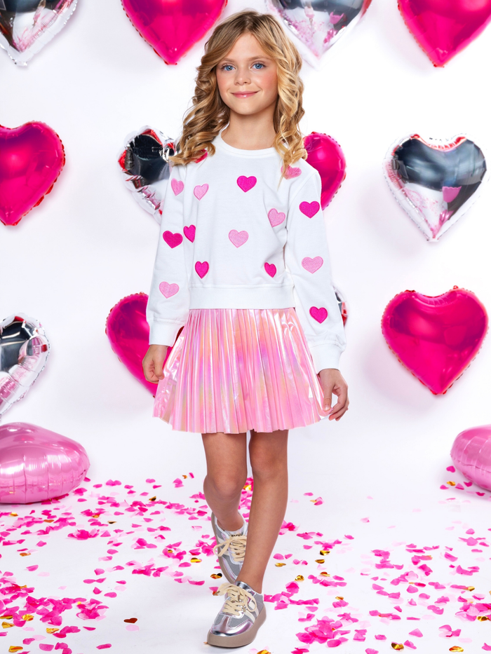 Sweet Heart Embroidered Top & Metallic Skirt Valentine’s Day Outfit