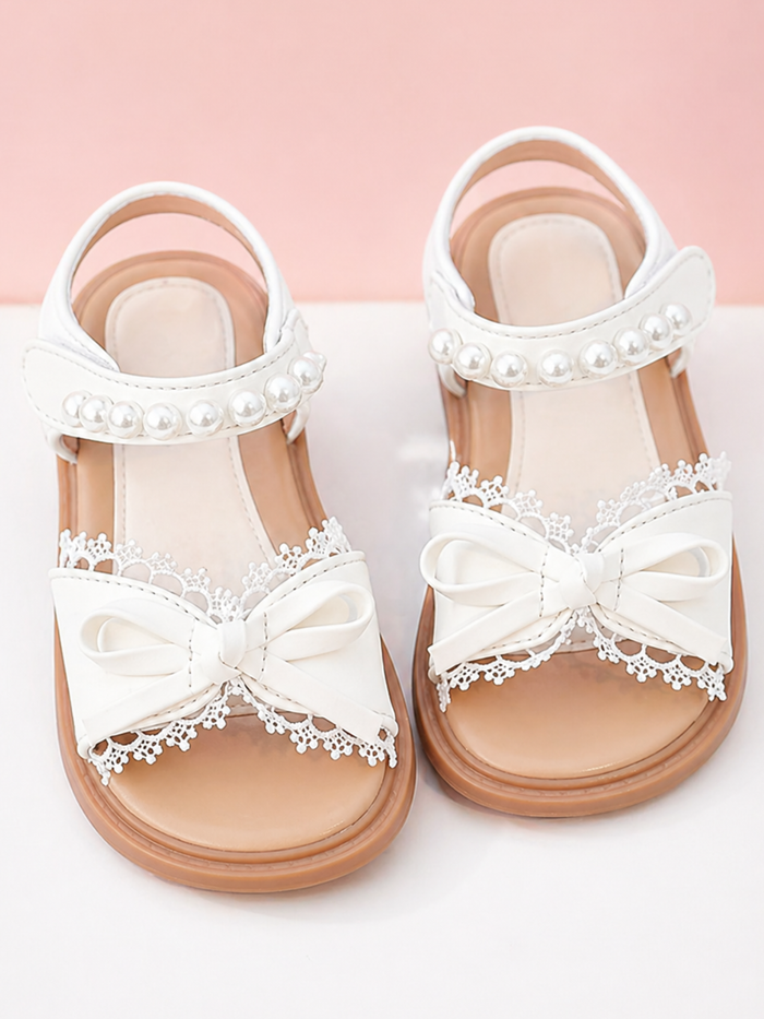 beige toddler sandals lace design pearl detail summer shoes