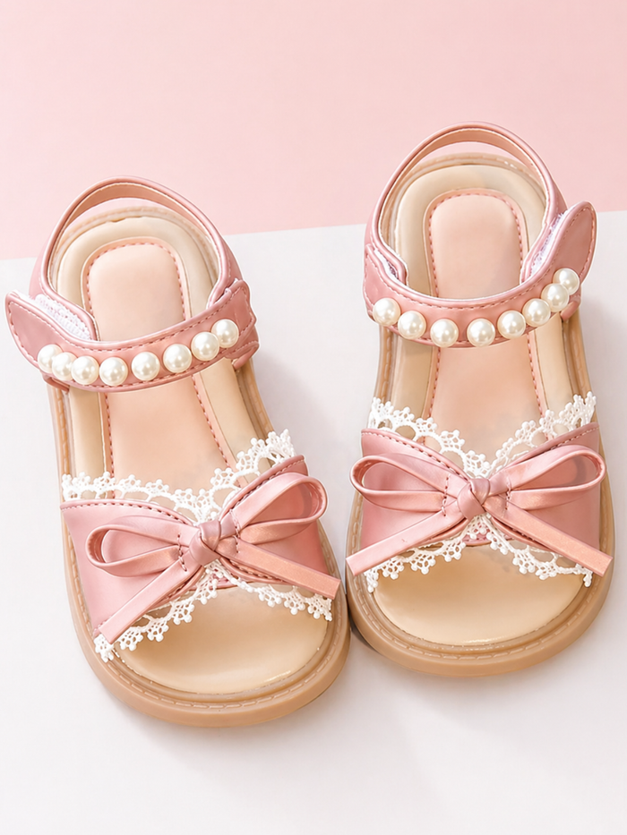 kids casual dress sandals lace bow pink footwear