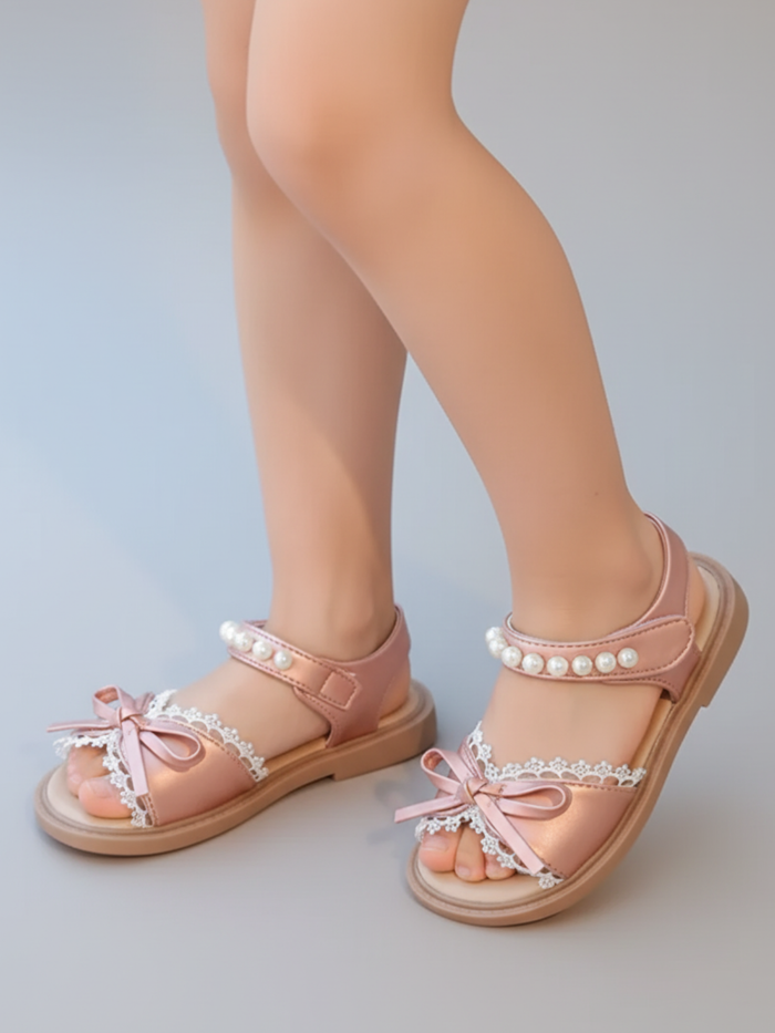 toddler girl sandals lace detail bow pearl summer footwear